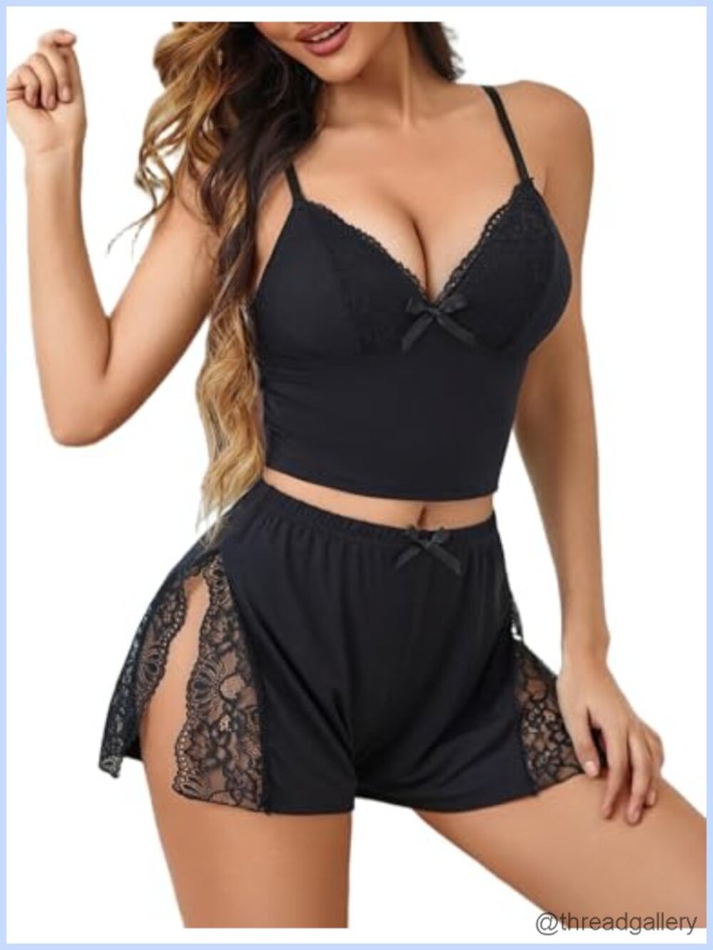 Modal V-Neck Lace Cami & Shorts Pajama Set Sleepwear Loungewear